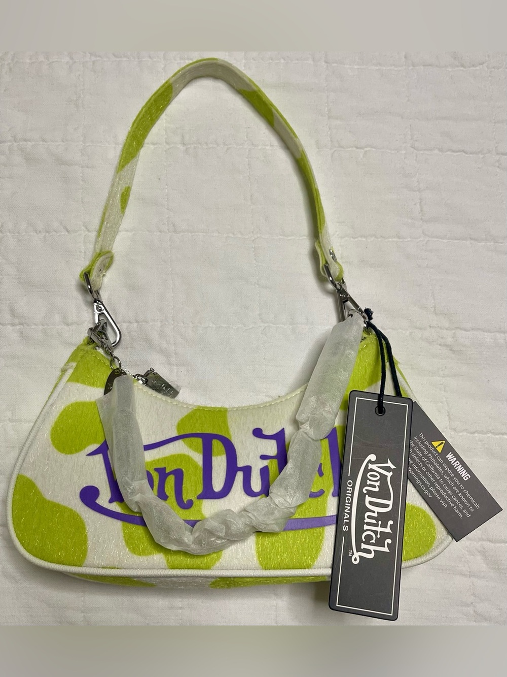 VON DUTCH LIME COW PRINT SHOULDER BAG